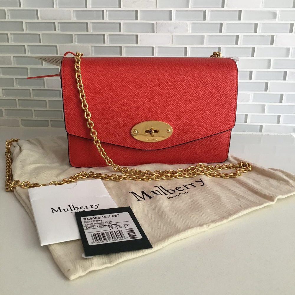 Mulberry Red Crossbody Bag with Gold Chain